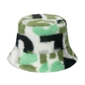 Cappello bucket invernale in peluche con motivo mimetico verde e nero in finta pelliccia - 56cm-58cm / Stile Patchwork Verde Bianco Nero (B)