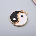 Golden yin yang tai chi pendant with black and white enamel finish for jewelry making - Gold Edge Tai Chi