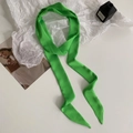 Solid bright green satin skinny scarf for hair, handbag handle, or neck decoration - 200cm / Fluorescent Green
