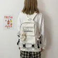 Vista posteriore di uno zaino in tela bianca con ciondolo a forma di orso e logo alla moda - Con Ciondolo Orso Blush / Bianco Sporco