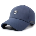 Casquette de baseball bleu foncé et gris avec logo métallique et lettrage latéral - Réglable / Bleu