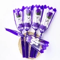 Soap rose flower with cute white teddy bear gift set wrapped in purple floral film - Purple Bear With Flower