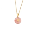 Collana in acciaio dorato con ciondolo tondo in pietra rosa e simbolo del sole dorato - Sole in Quarzo Rosa (3# Rosa)