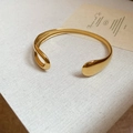 Polished 18k gold plated stainless steel open teardrop bangle with a high-shine finish - High Polish Open Streamlined Gold Bracelet (1#)