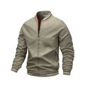 Giacca bomber beige da uomo con bordi a coste a righe e fodera interna rossa a contrasto - M / Cachi