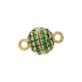 Close-up of golden spherical magnetic clasp with green pave crystals and dual loops - 6mm Gold Green Zirconia