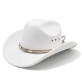 Classic white wool western cowboy hat with woven band and turquoise feather accent - M (56-58cm) / White