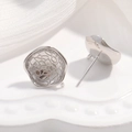Detail view of S925 sterling silver fan-shaped earring components with hollow patterns - Style B / 1 Pair / White Gold