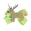 Nœud de cheveux de Noël avec ruban vert et application de renne à paillettes - Vert (4#)