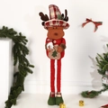 Extendable Christmas reindeer doll featuring a plaid hat and festive red garment decor - 110CM Deer