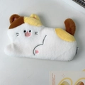Broderie détaillée d'un chat sur une trousse en peluche douce aux motifs calicot - Chat calico / Grande Capacité