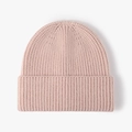Soft pink rib-knit beanie hat for winter, featuring a classic fold-over cuff design - Pink