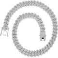 Iced out silver cuban link chain necklace with square box clasp and zircon stones - 18cm / Silver