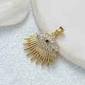 Golden Evil Eye pendant with clear and deep blue zircon stones for DIY necklace - [D3026JB] Radial Evil Eye