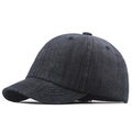 Short brim baseball cap in dark blue washed denim with a soft crown and six-panel design - Black