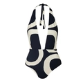 Halter neck one-shoulder bikini with bold black and white abstract ring print patterns - S / Black & White Abstract One-Piece Swimsuit