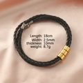 Bracciale intrecciato in pelle nera da uomo con tre cilindri dorati e dimensioni - Cordino 60CM + 3 Perline / Oro