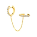 Gold plated S925 sterling silver ear cuff with chain tassel and sparkling zircon stones - Gold