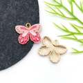 Pink and rose red enamel butterfly pendant with gold plating for DIY jewelry - Drip Oil Rose Red Flower Butterfly