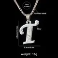 Silver letter T pendant necklace with rhinestones and stainless steel chain - Letter T + 70cm Chain