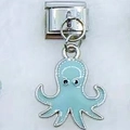 Italian charm link with light blue octopus enamel pendant on stainless steel - Blue Octopus