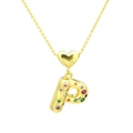Detailed macro of gold letter P pendant set with vibrant multi-colored zircon stones - Letter-P