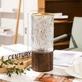 Cylindrical hammered glass vase with dark wood base and gold rim, 25cm height - Ripple Transparent Gold Rim With Wood Base