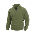 Heren slim fit fleece pullover in legergroen met kwart rits en elastische manchetten - S / Legergroen