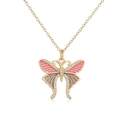 Gold butterfly pendant necklace with pink and brown enamel and sparkling zircons - Pink & Brown