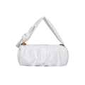 Ruched cloud underarm bag in creamy white PU leather with knotted handle design - White