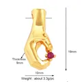 Golden hand-shaped jewelry pendant with red faceted gemstone and 19mm height - OK Gesture Red Gem (L148661)