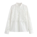 Elegante witte damesblouse met kanten details, lange mouwen en een stijlvolle opstaande kraag - XS / Wit