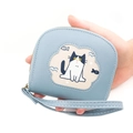 Cartera corta azul claro para mujer con gato de dibujos animados y correa de muñeca - Azul