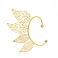 Elegant gold hollow leaf ear cuff with sparkling white rhinestones on white background - Right Ear (2649) / Light KC Gold
