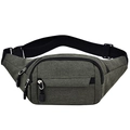Gray-green textured waist bag with three zipper compartments and adjustable buckle strap - Green
