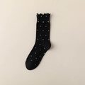 Chaussettes en coton noir à pois blancs avec détails de bordure élastique volantée - Noir
