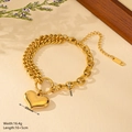 Gouden 18K roestvrijstalen hart hanger armband met afmetingen en gewicht specificaties - Dubbele Ketting Hart Armband (N604) / Goud
