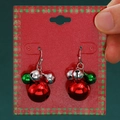Festive Christmas bell earrings featuring red, green and silver bells on a red card - Mixed Bell Earrings (dz-1064)