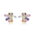 Pendientes de plata S925 con cristales geométricos coloridos y piedras de colores - Circonia Multicolor (Color Platino)