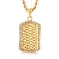 Pendente rettangolare dorato stile militare con trama serpente e cristalli su catena a corda - Texture Pelle di Serpente Oro (KP96295-GC)
