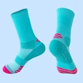 Teal and neon pink professional athletic crew socks with reinforced arch and heel support - LR06 Deep Lake Blue