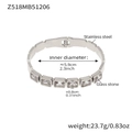 Silver stainless steel geometric bangle featuring square-cut colorful glass stones - White Glass Stone / Steel