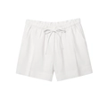 Detailed view of white linen blend shorts featuring elastic drawstring waist and side pockets - XS / White