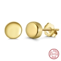 Minimalist 14K gold plated S925 sterling silver round stud earrings on white background - APE41-14K-Gold Disc