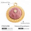 Böhmischer Gold-Edelstahlanhänger mit rosa Achatstein und Sternendetail - PJ91529B Rosa/Rund/18mm