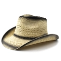 Cappello da cowboy in paglia con sfumatura nera e tesa curva per la protezione solare - M(56-58cm) / Beige Nero (Semplice)