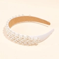 Elegant white pearl padded headband with a khaki fabric lining for luxury hair styling - Pearl White