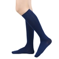 Classic navy blue knee-high socks with ribbed cuffs in a soft cotton knit fabric - One Size / Navy Blue
