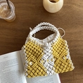 Handmade macrame tote bag in yellow and white with woven hollow pattern and inner pouch - Yellow