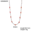 Collana di perle colorate con perle rosa e bianche e dettagli dorati - Collana di Perline Fatta a Mano in Minerale Bianco Rosa (GX04043D)